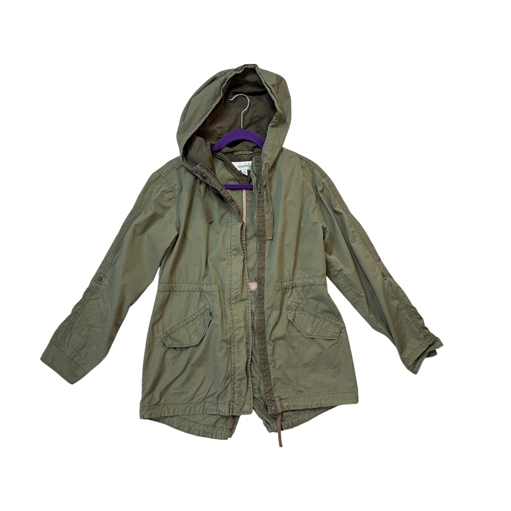 Sebby Utility Anorak Jacket Womens Medium Olive Green Excellent Hooded Fishtail